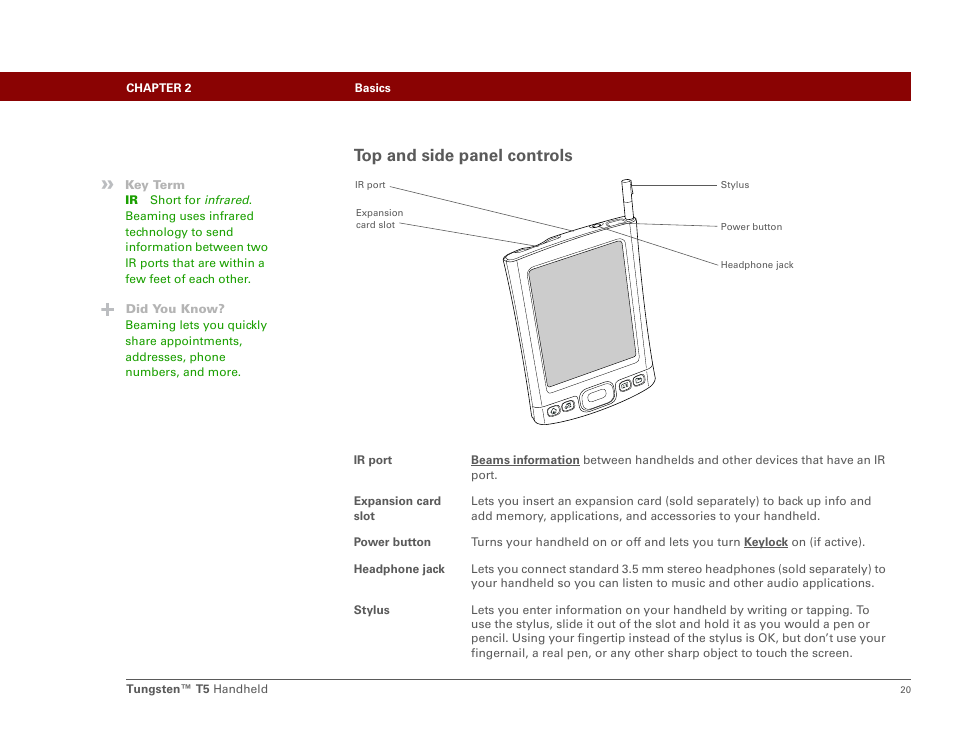 Top and side panel controls | Palm Tungsten T5 User Manual | Page 42 / 675