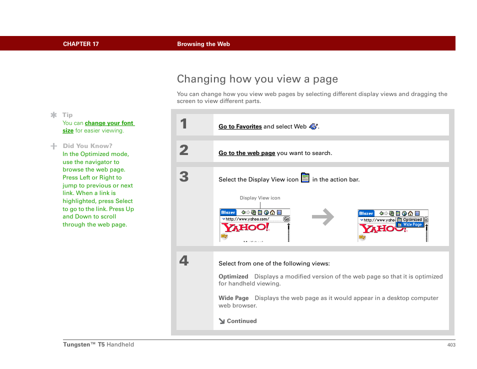 Changing how you view a page | Palm Tungsten T5 User Manual | Page 425 / 675