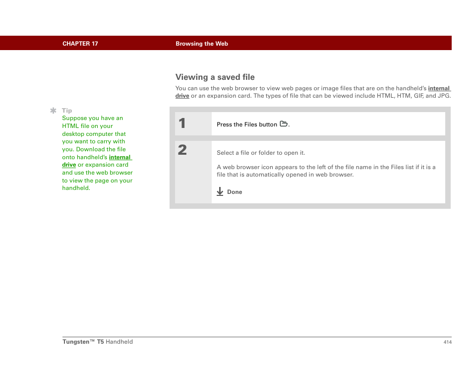 Viewing a saved file | Palm Tungsten T5 User Manual | Page 436 / 675