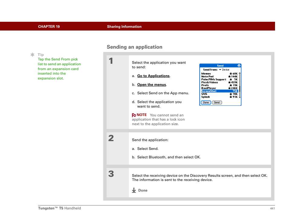 Sending an application | Palm Tungsten T5 User Manual | Page 463 / 675