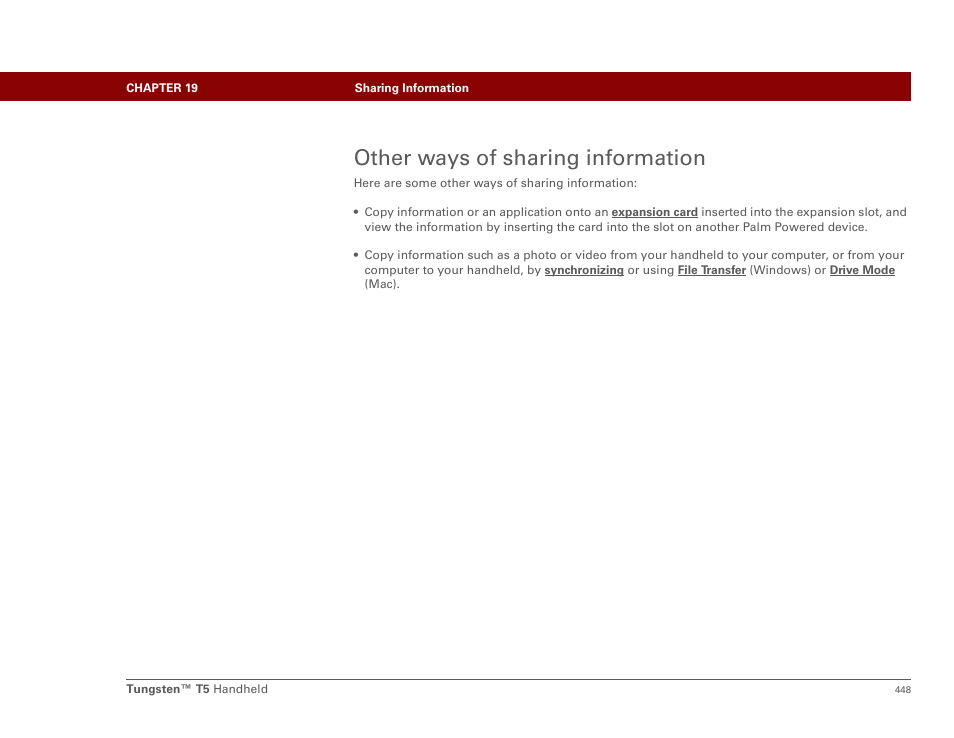 Other ways of sharing information | Palm Tungsten T5 User Manual | Page 470 / 675