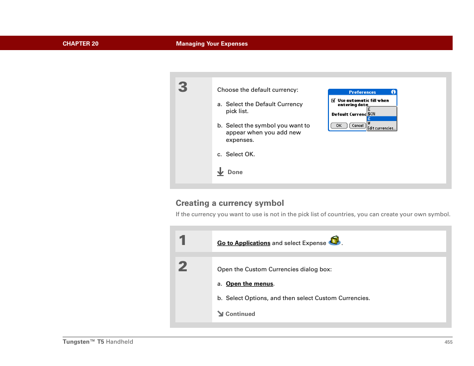 Creating a currency symbol | Palm Tungsten T5 User Manual | Page 477 / 675
