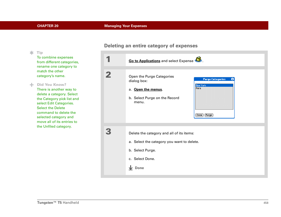 Deleting an entire category of expenses | Palm Tungsten T5 User Manual | Page 480 / 675