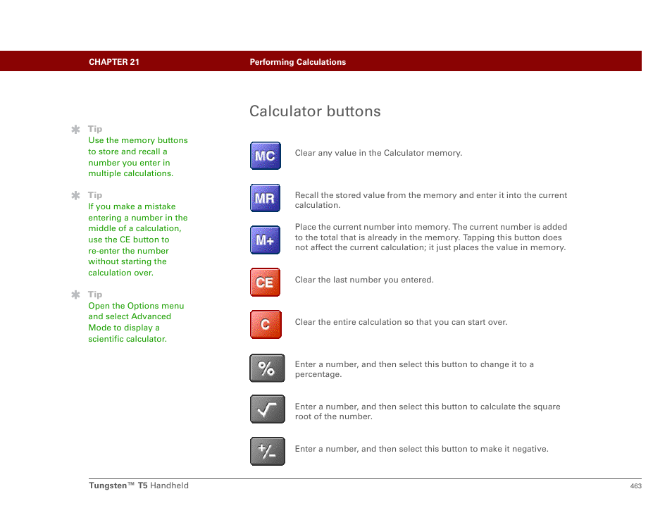 Calculator buttons | Palm Tungsten T5 User Manual | Page 485 / 675