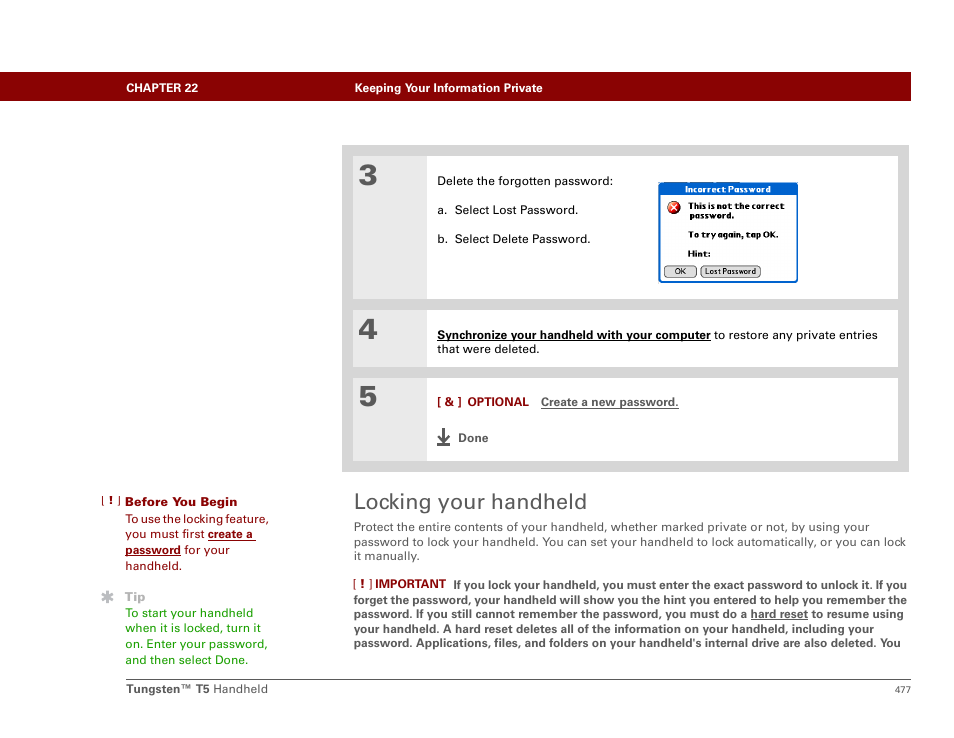 Locking your handheld | Palm Tungsten T5 User Manual | Page 499 / 675