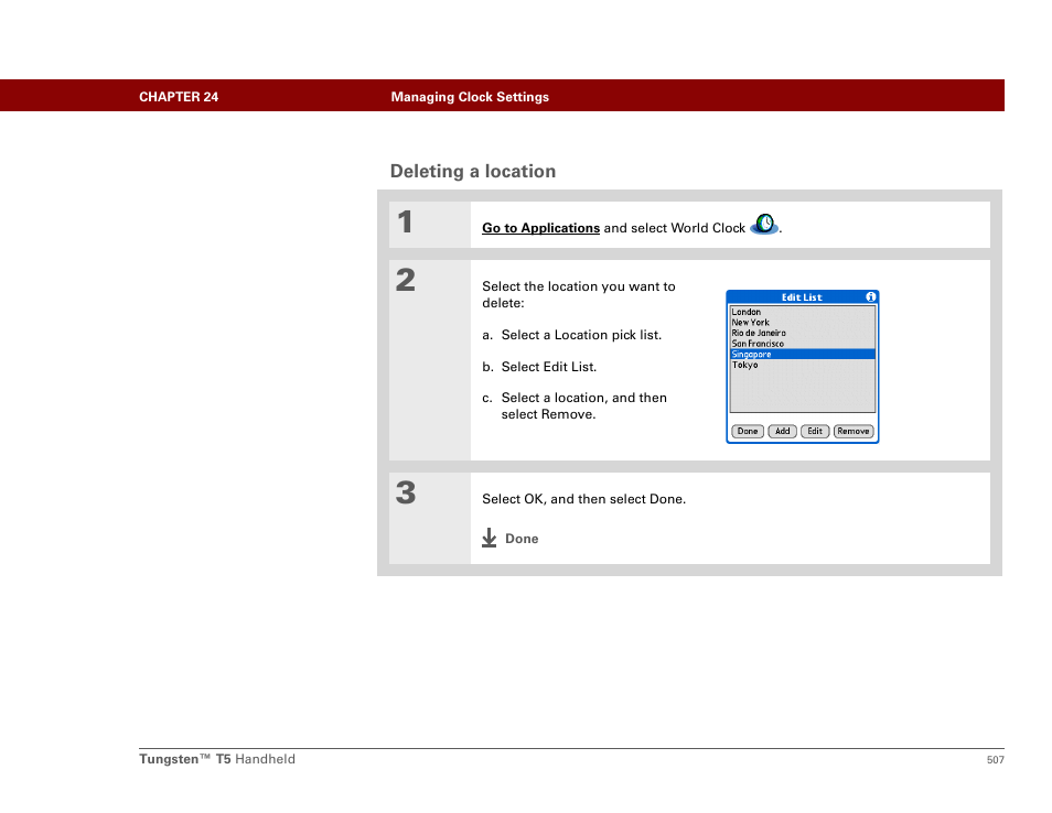 Deleting a location | Palm Tungsten T5 User Manual | Page 529 / 675