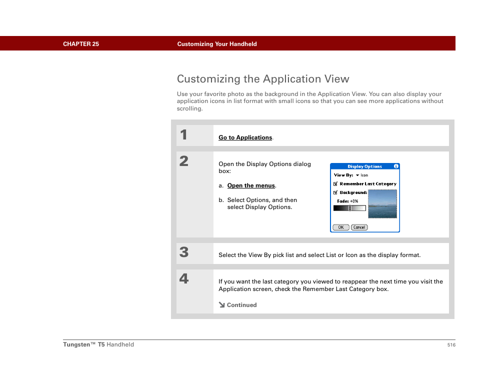 Customizing the application view | Palm Tungsten T5 User Manual | Page 538 / 675