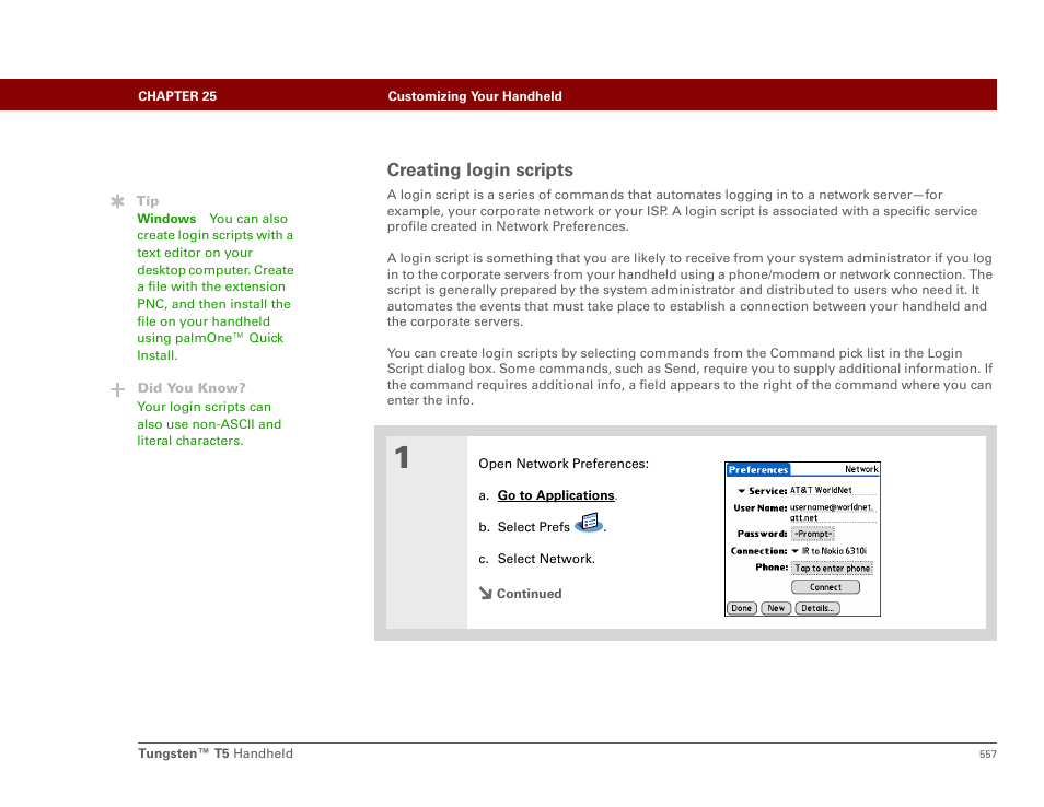 Creating login scripts | Palm Tungsten T5 User Manual | Page 579 / 675