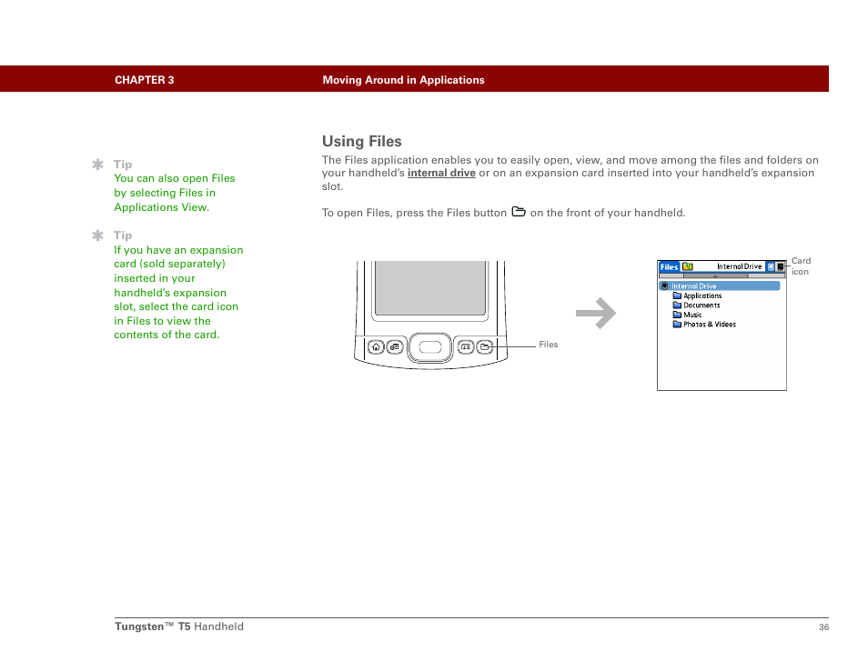 Using files | Palm Tungsten T5 User Manual | Page 58 / 675