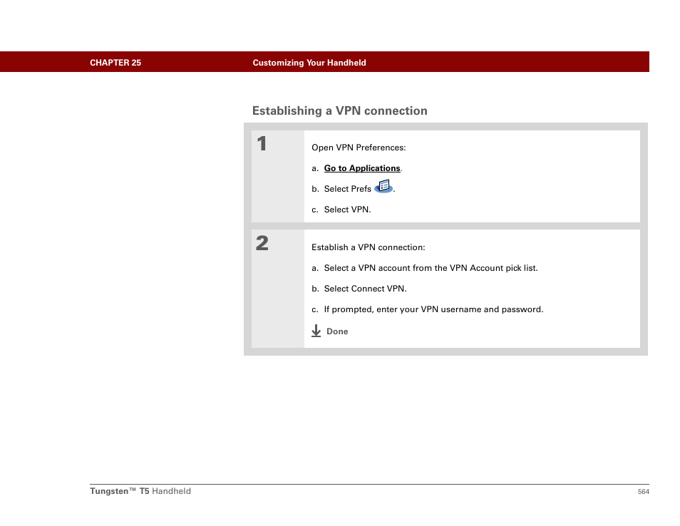 Establishing a vpn connection | Palm Tungsten T5 User Manual | Page 586 / 675