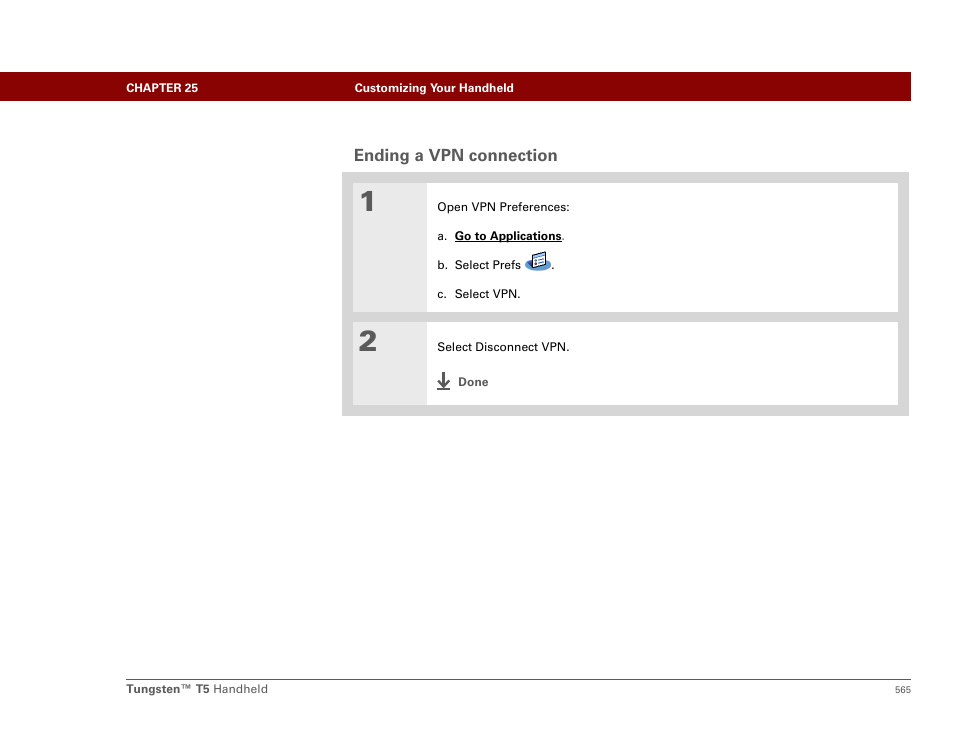 Ending a vpn connection | Palm Tungsten T5 User Manual | Page 587 / 675