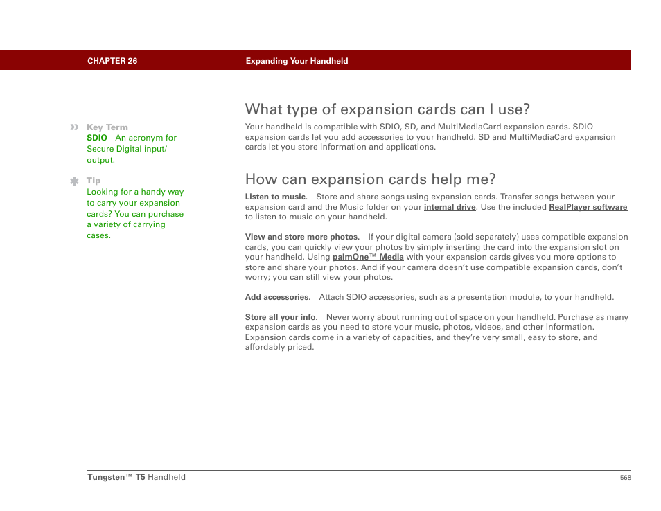 What type of expansion cards can i use, How can expansion cards help me | Palm Tungsten T5 User Manual | Page 590 / 675