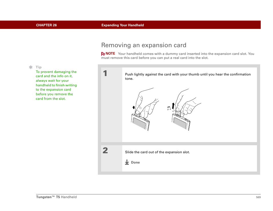 Removing an expansion card | Palm Tungsten T5 User Manual | Page 591 / 675