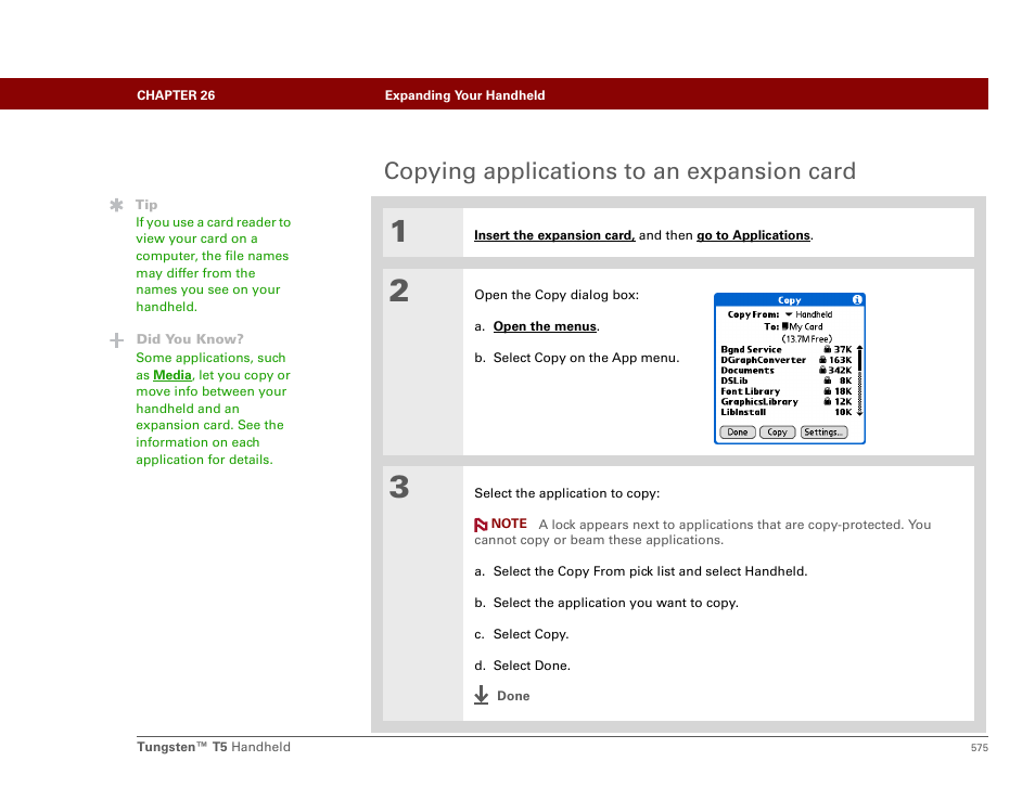 Copying applications to an expansion card | Palm Tungsten T5 User Manual | Page 597 / 675
