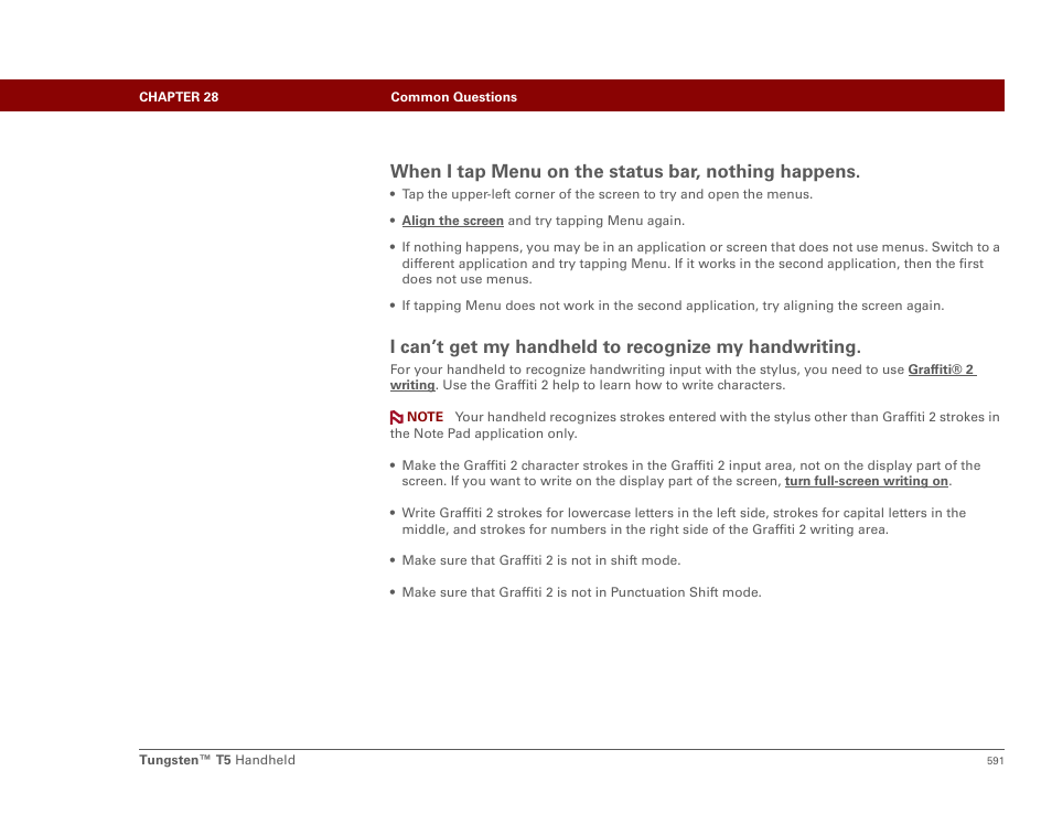 When i tap menu on the status bar, nothing happens | Palm Tungsten T5 User Manual | Page 613 / 675