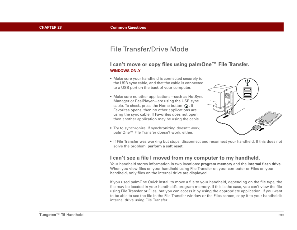 File transfer/drive mode | Palm Tungsten T5 User Manual | Page 621 / 675