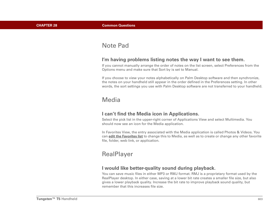 Note pad, Media, Realplayer | Note pad media realplayer | Palm Tungsten T5 User Manual | Page 625 / 675