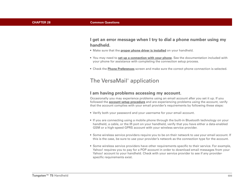 The versamail® application, The versamail, Application | I am having problems accessing my account | Palm Tungsten T5 User Manual | Page 628 / 675