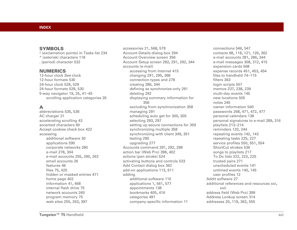 Index | Palm Tungsten T5 User Manual | Page 644 / 675