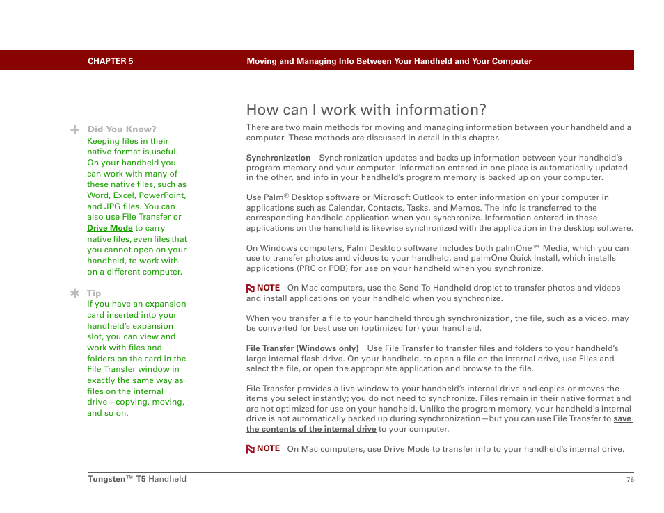 How can i work with information | Palm Tungsten T5 User Manual | Page 98 / 675