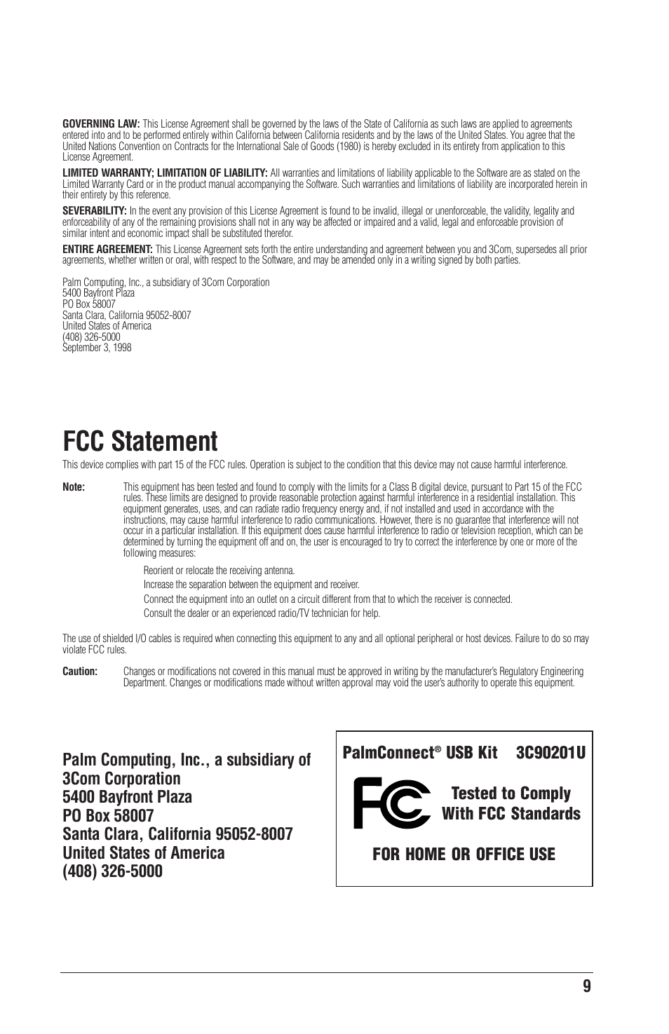 Fcc statement | Palm CONNECT User Manual | Page 11 / 52