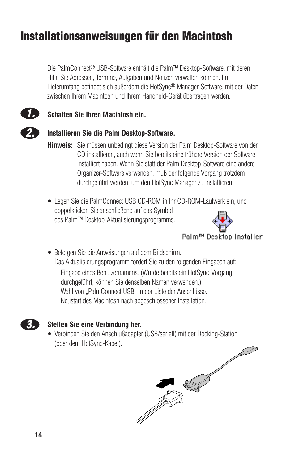 Installationsanweisungen für den macintosh | Palm CONNECT User Manual | Page 14 / 52