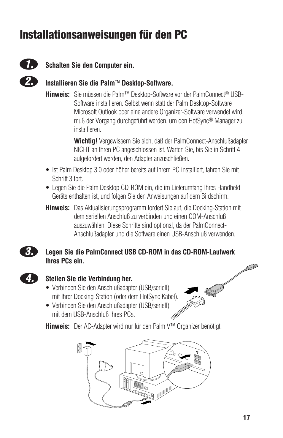 Installationsanweisungen für den pc | Palm CONNECT User Manual | Page 17 / 52