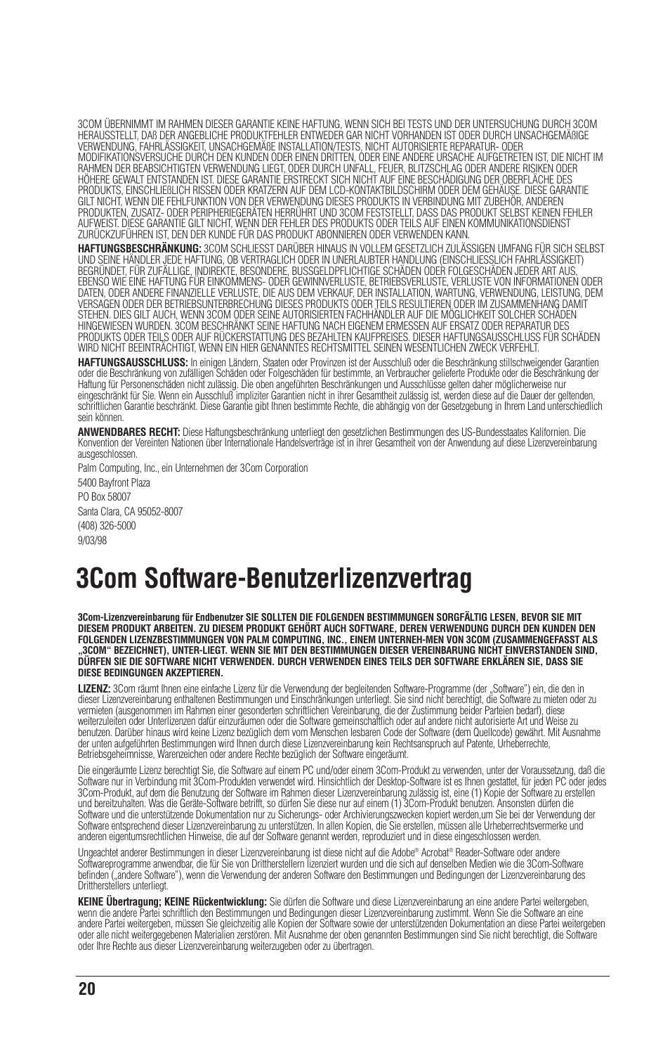 3com software-benutzerlizenzvertrag | Palm CONNECT User Manual | Page 20 / 52