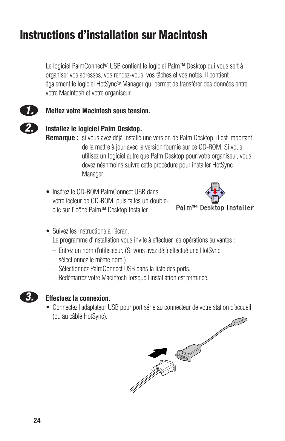 Instructions d’installation sur macintosh | Palm CONNECT User Manual | Page 24 / 52