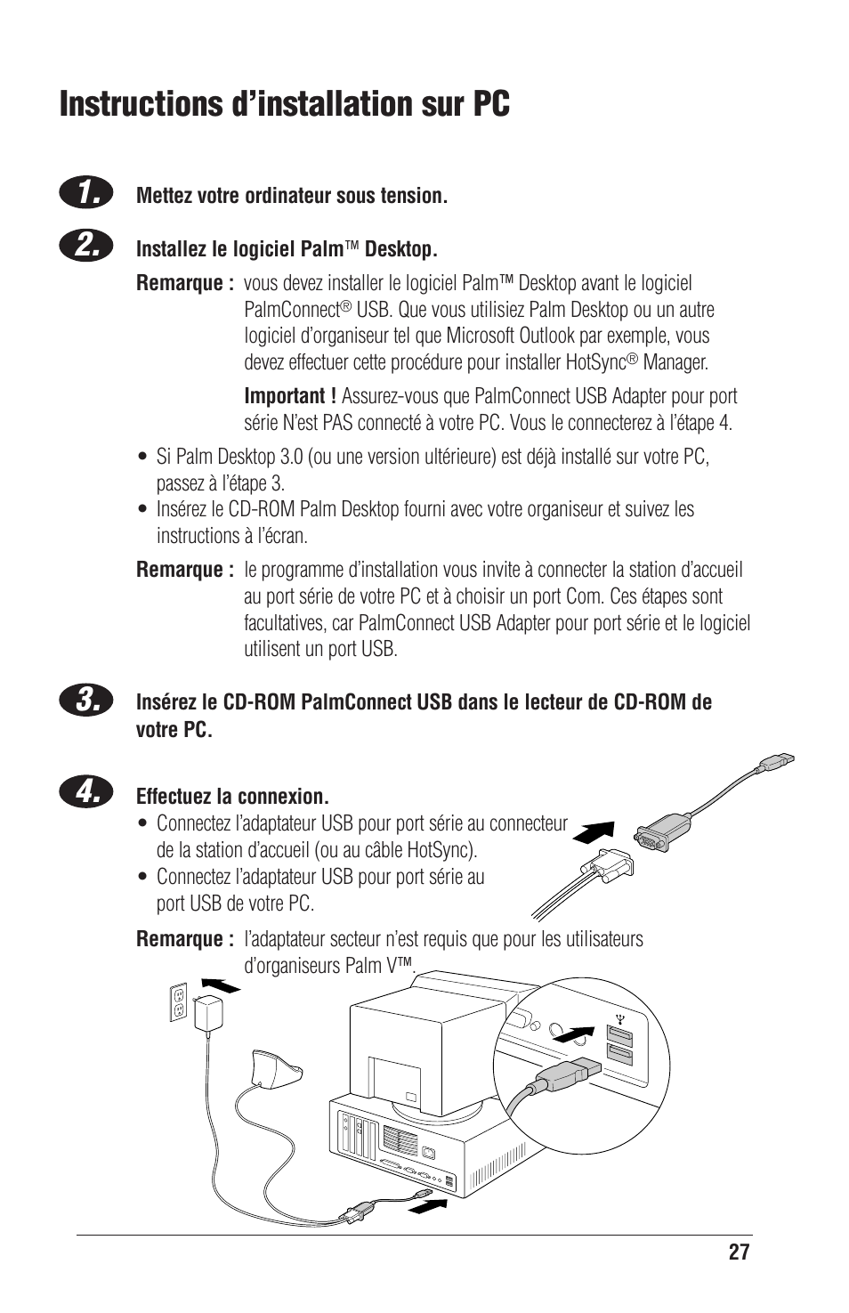 Instructions d’installation sur pc | Palm CONNECT User Manual | Page 27 / 52