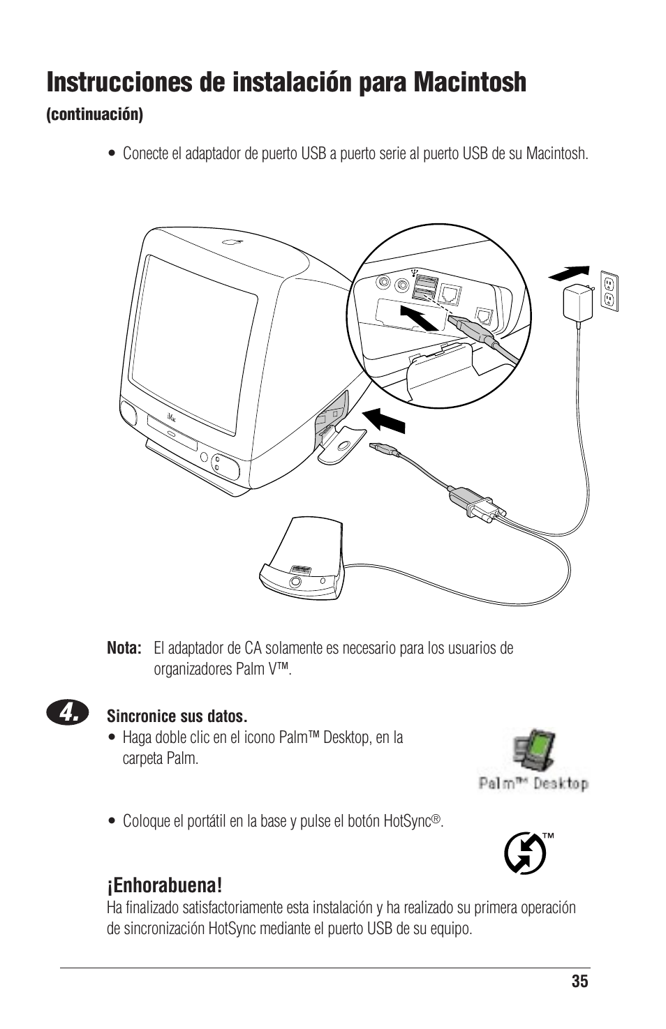 Instrucciones de instalación para macintosh | Palm CONNECT User Manual | Page 35 / 52
