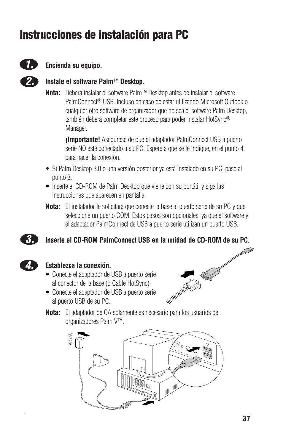 Instrucciones de instalación para pc | Palm CONNECT User Manual | Page 37 / 52