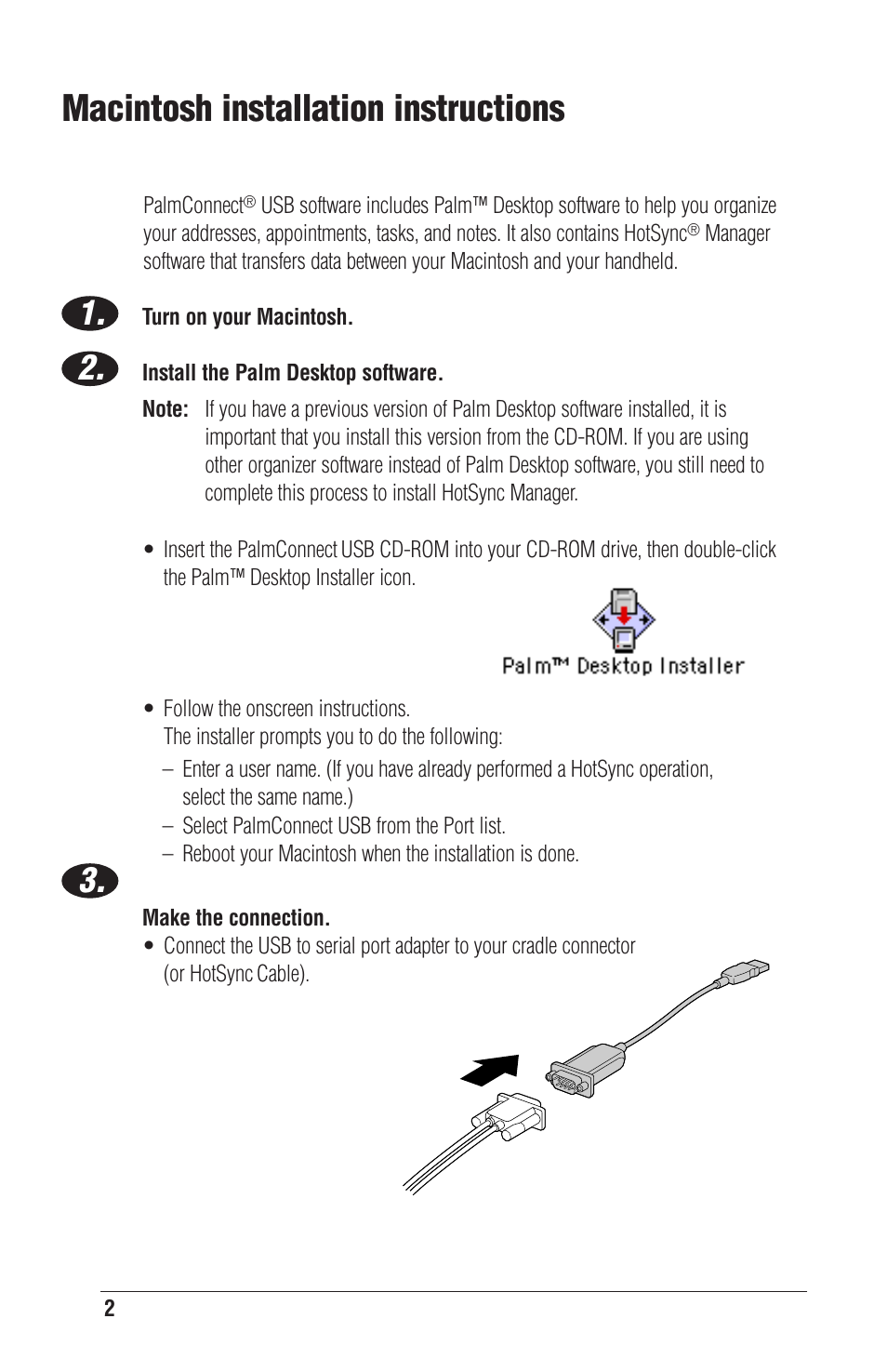 Macintosh installation instructions | Palm CONNECT User Manual | Page 4 / 52