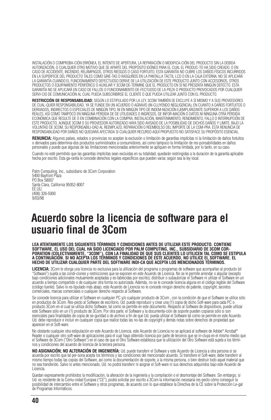 Palm CONNECT User Manual | Page 40 / 52