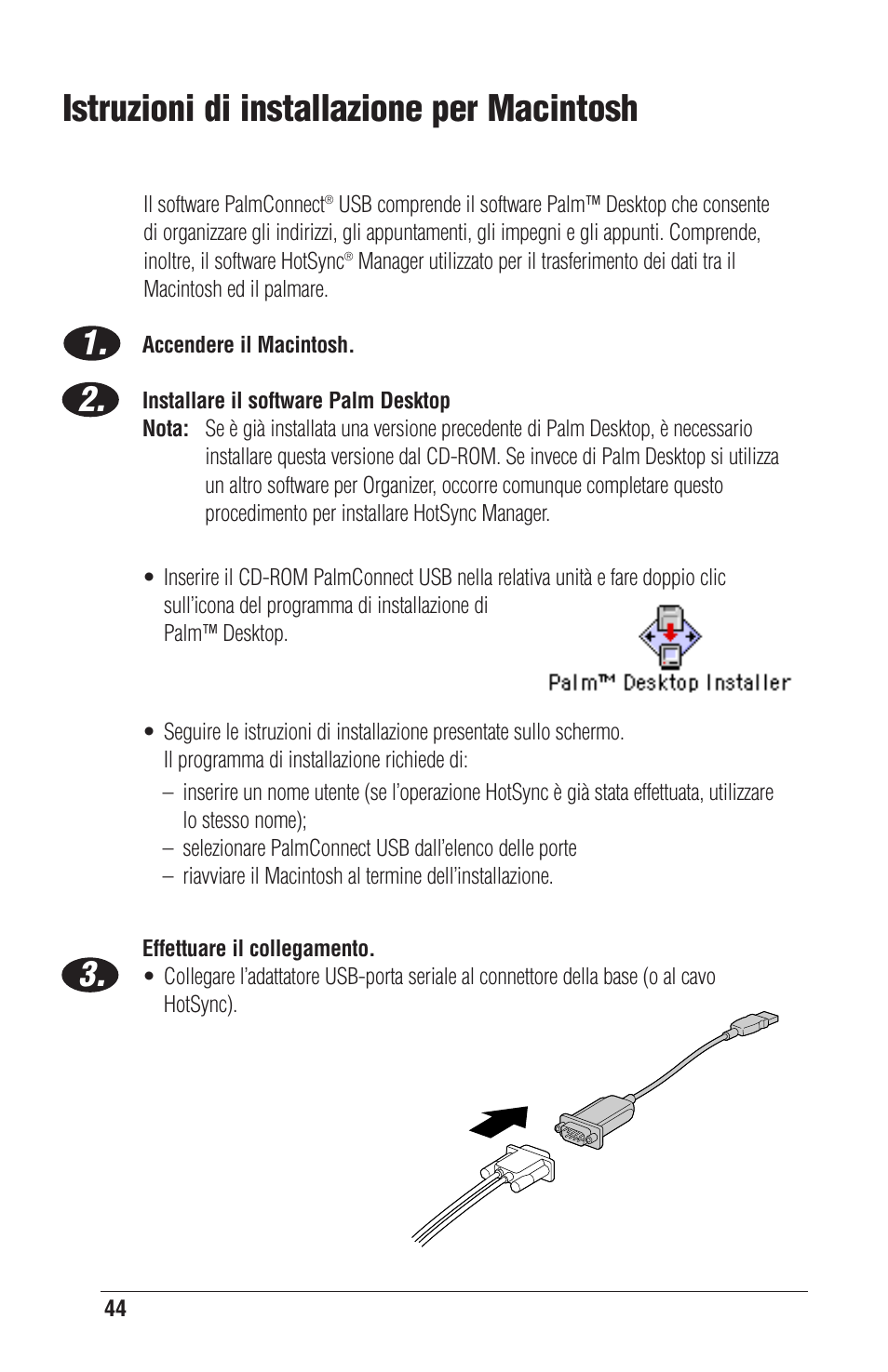 Istruzioni di installazione per macintosh | Palm CONNECT User Manual | Page 44 / 52