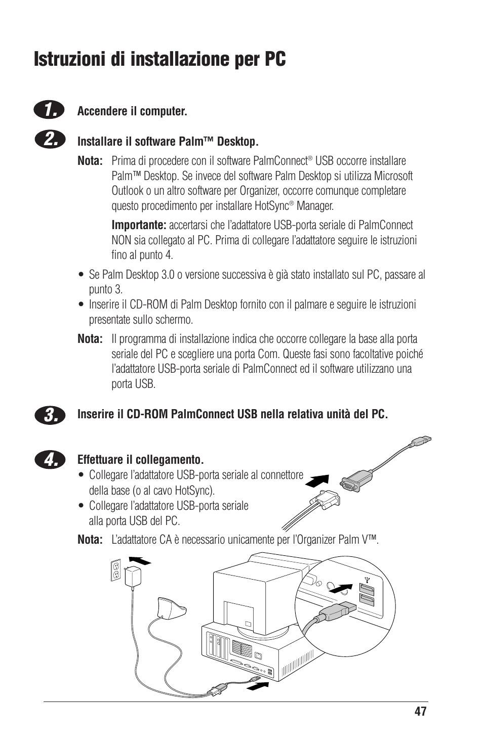 Istruzioni di installazione per pc | Palm CONNECT User Manual | Page 47 / 52