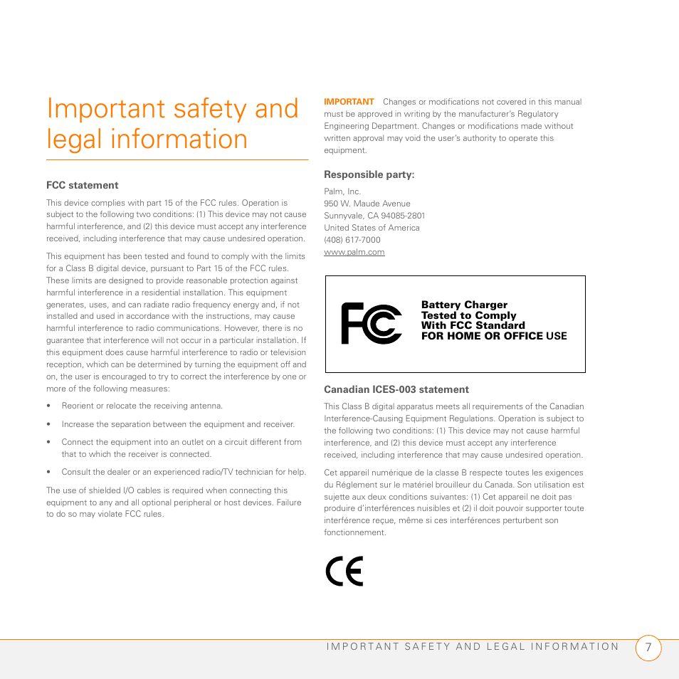 Important safety and legal information | Palm 3404WW User Manual | Page 7 / 8