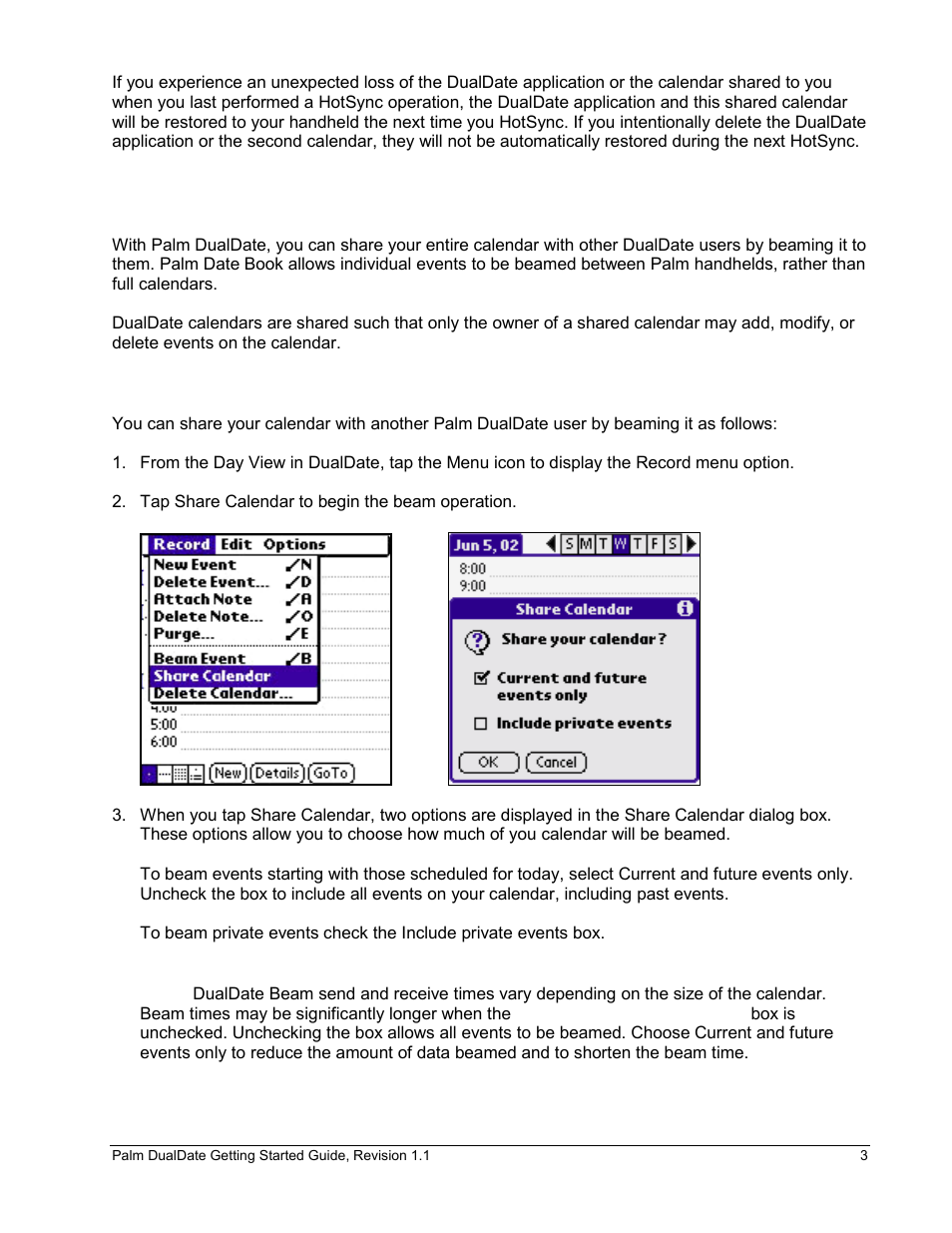 Sending, receiving, and deleting a calendar | Palm Handheld Users User Manual | Page 5 / 11