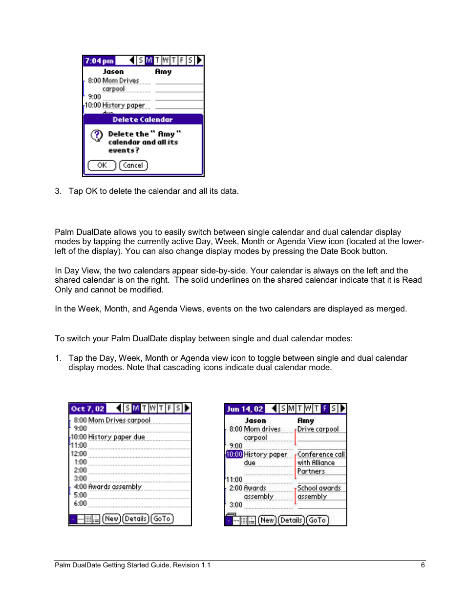 Viewing two calendars together | Palm Handheld Users User Manual | Page 8 / 11