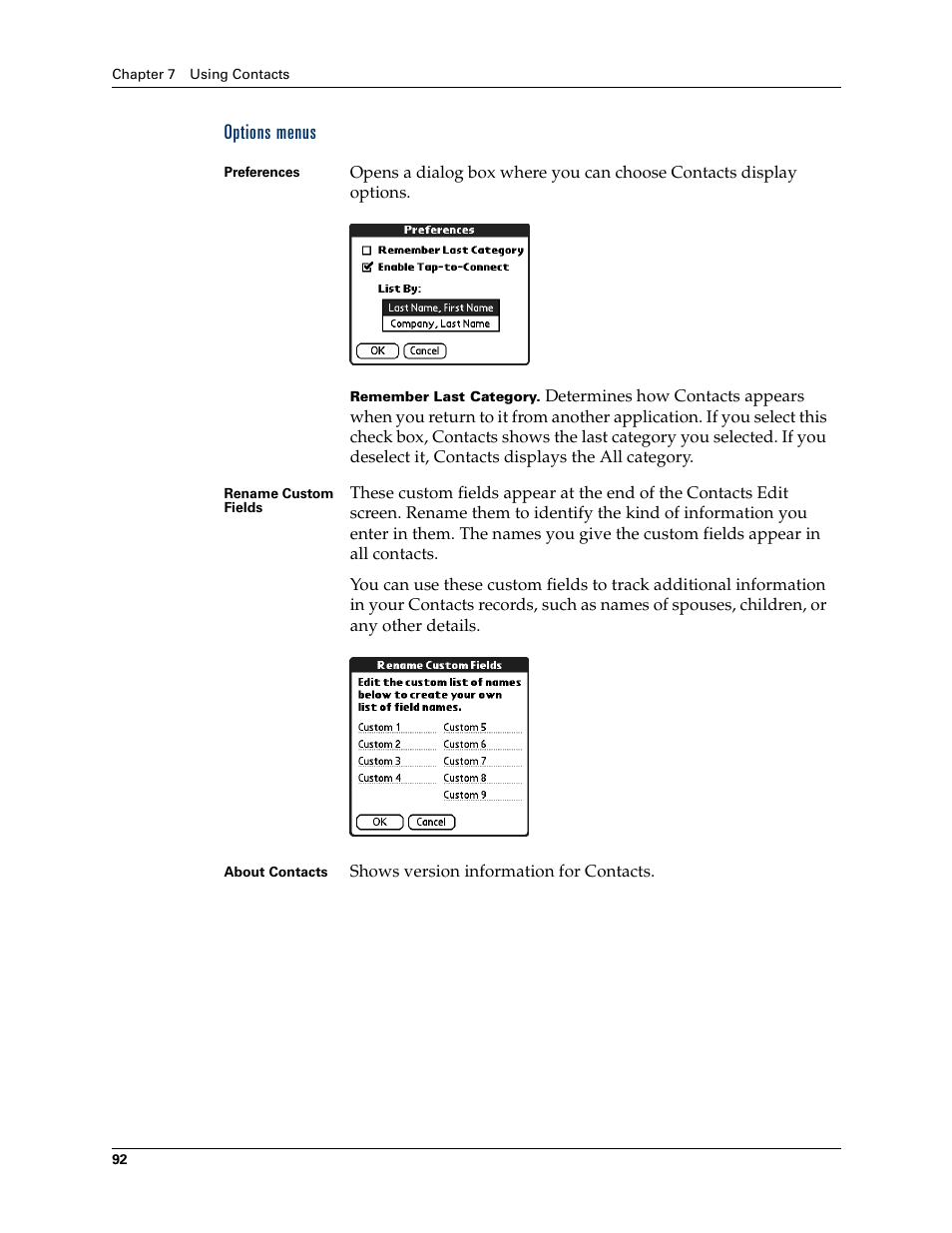 Options menus | Palm T3 User Manual | Page 106 / 408