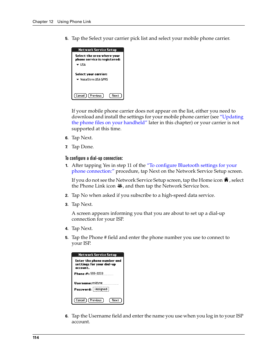 To configure a dial-up connection | Palm T3 User Manual | Page 128 / 408