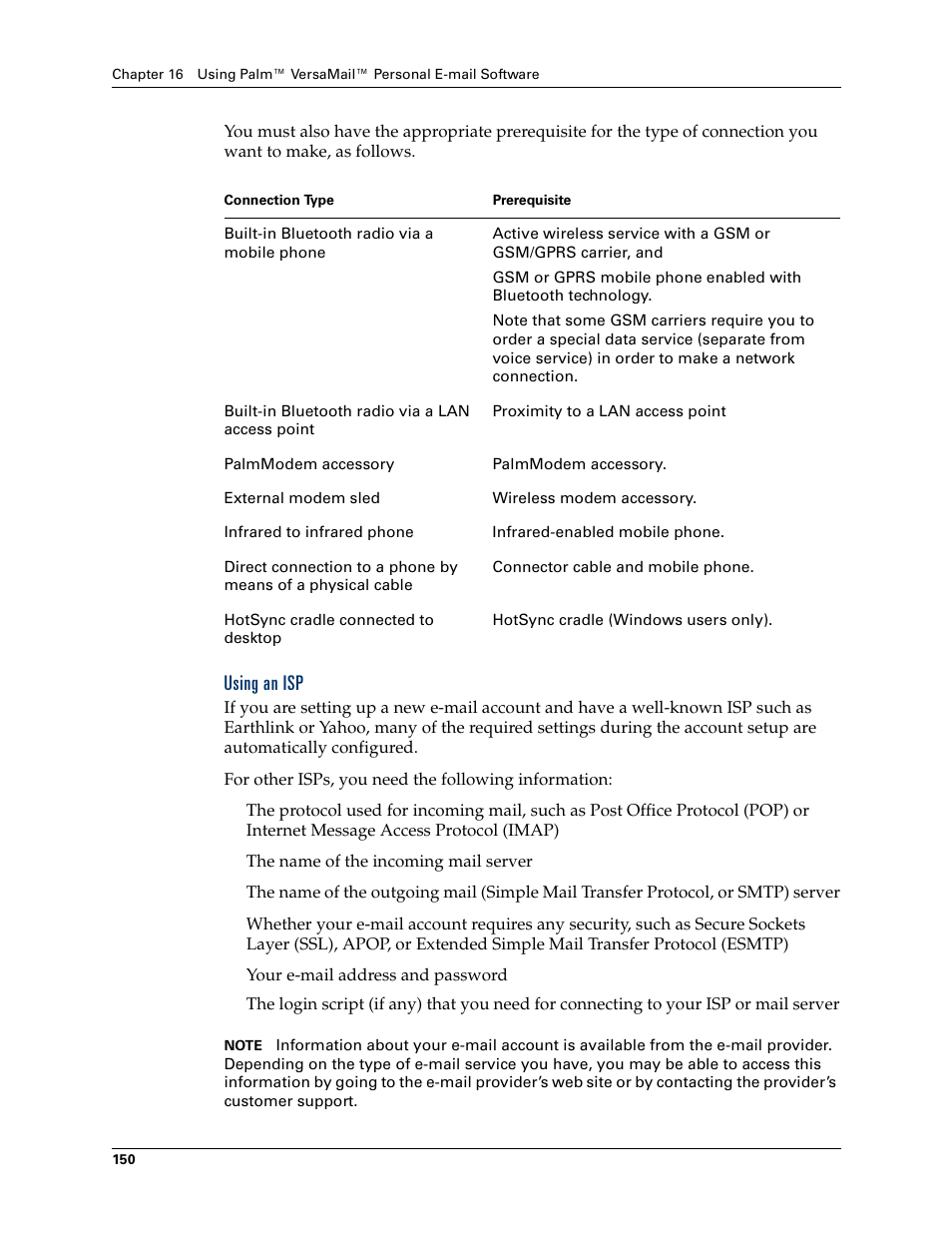 Using an isp | Palm T3 User Manual | Page 164 / 408