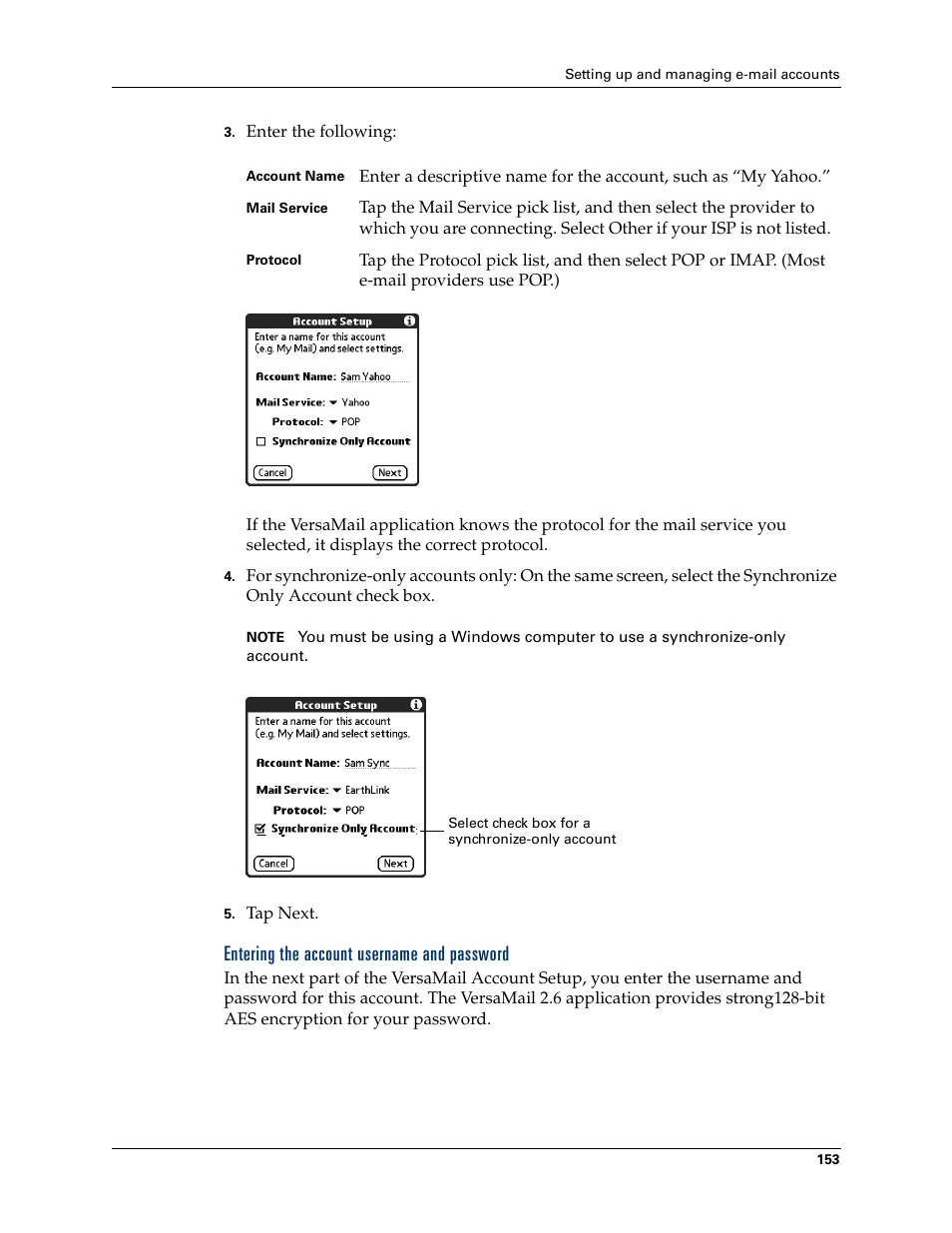 Entering the account username and password | Palm T3 User Manual | Page 167 / 408