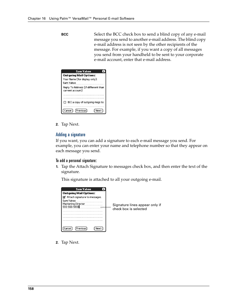 Adding a signature, To add a personal signature | Palm T3 User Manual | Page 172 / 408