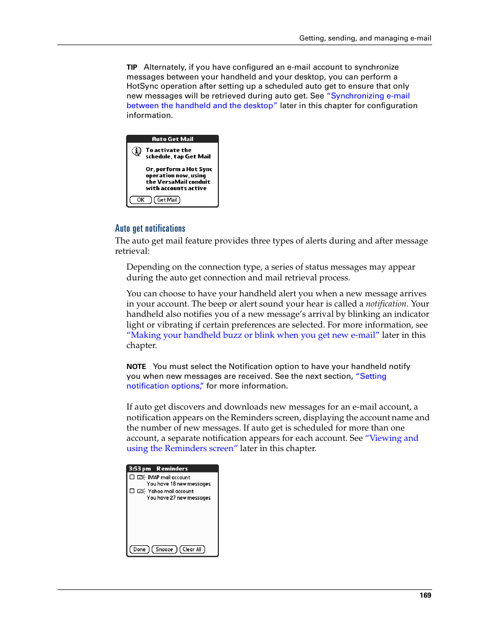 Auto get notifications | Palm T3 User Manual | Page 183 / 408