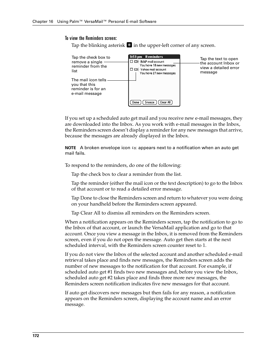 To view the reminders screen | Palm T3 User Manual | Page 186 / 408