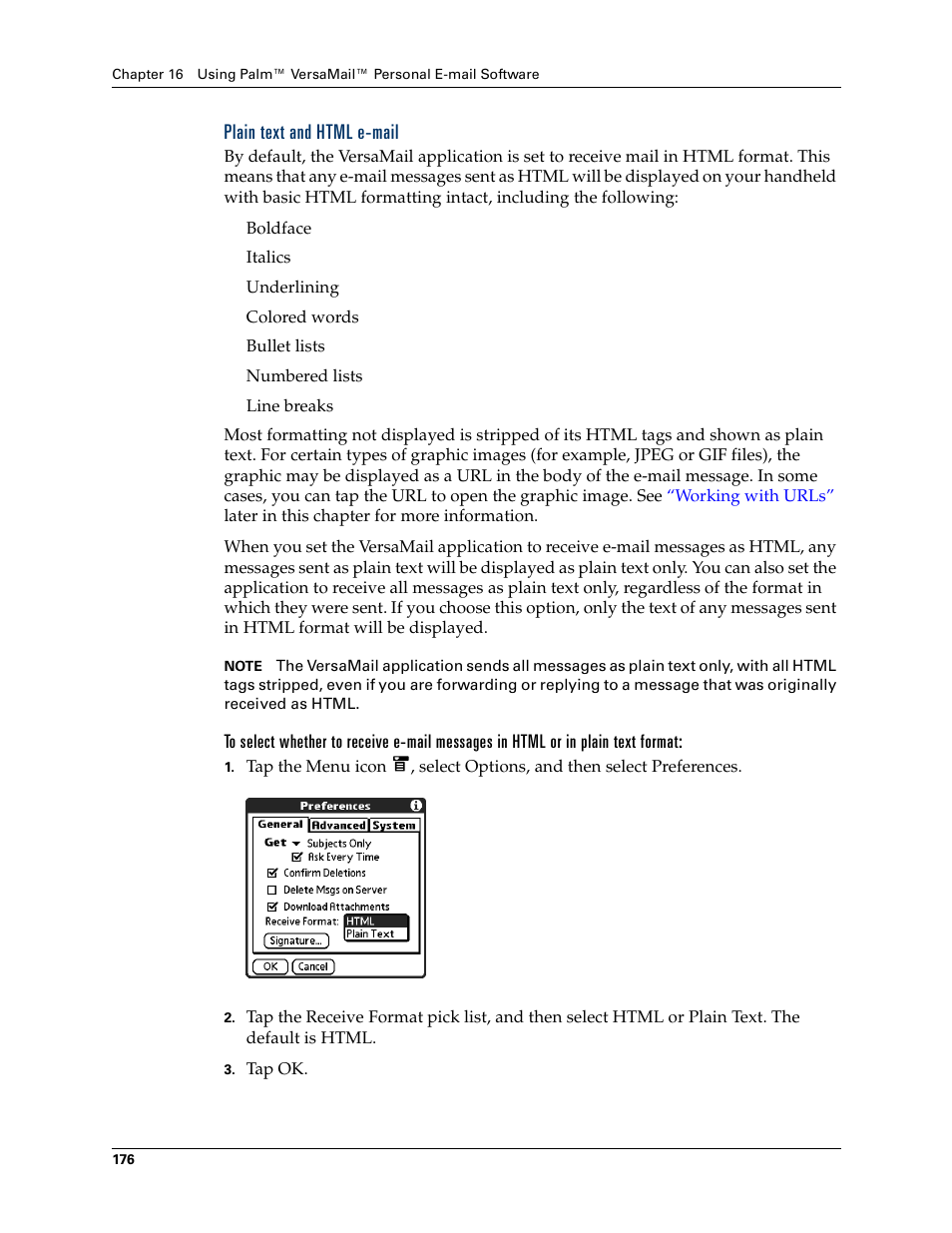 Plain text and html e-mail | Palm T3 User Manual | Page 190 / 408