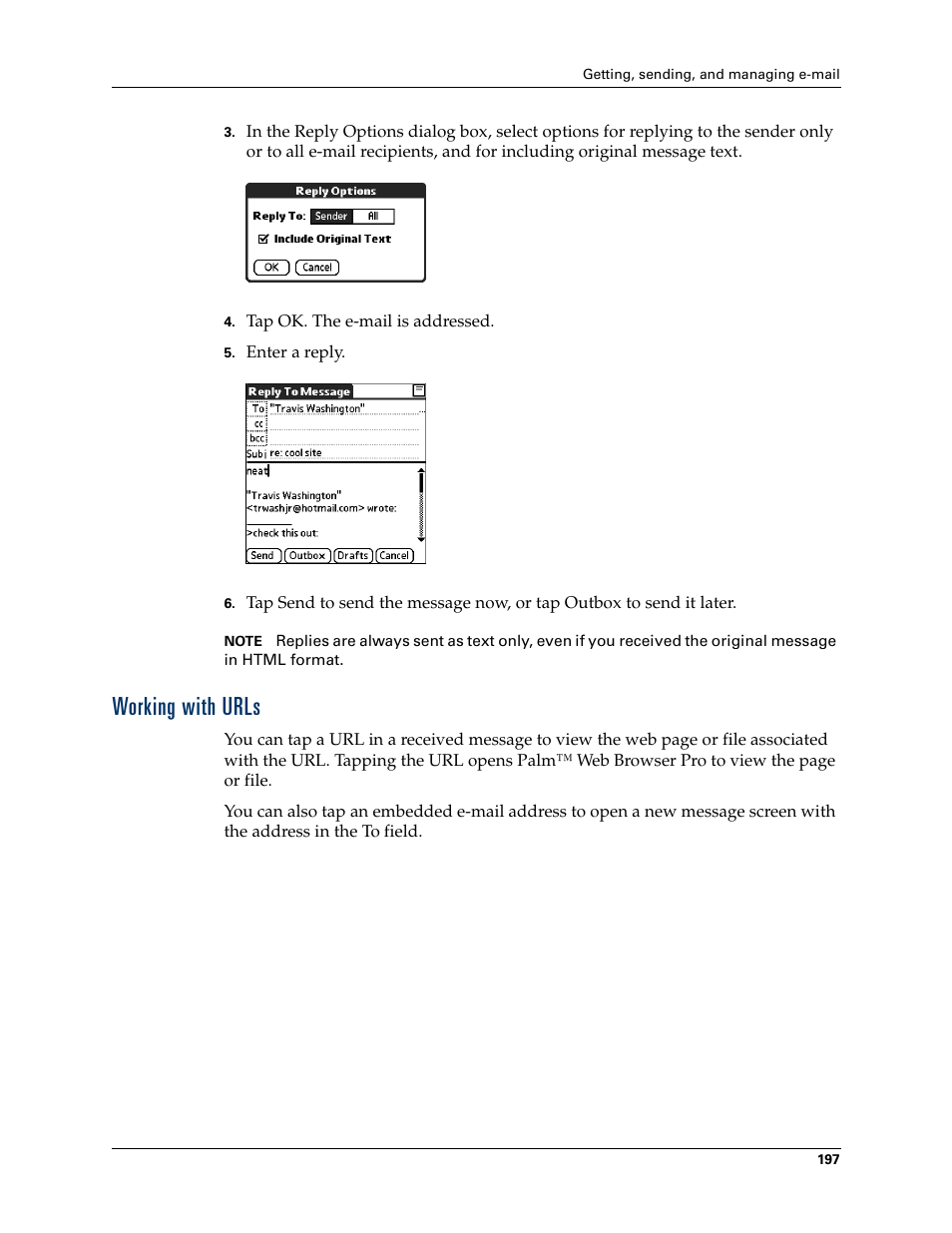 Working with urls | Palm T3 User Manual | Page 211 / 408