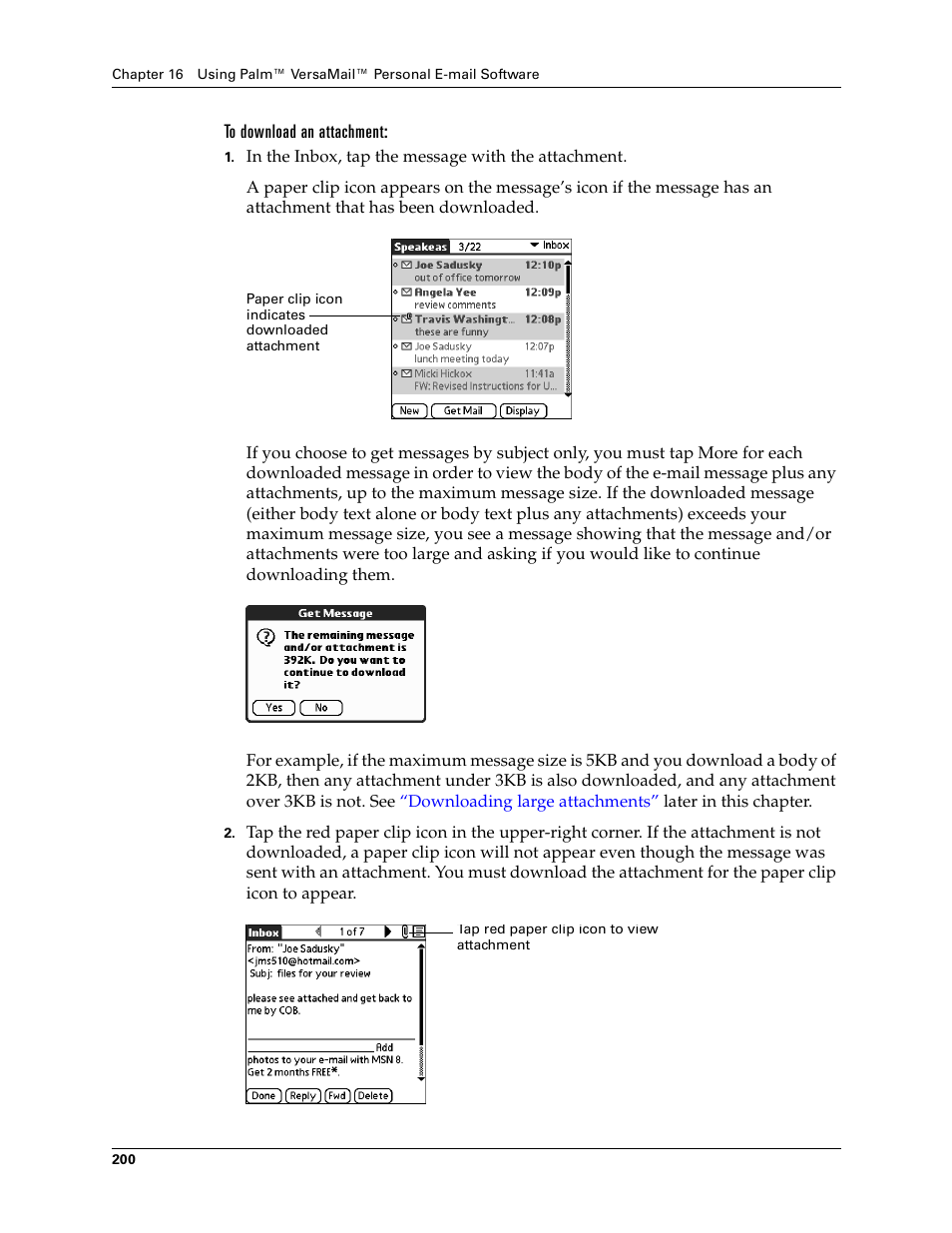 To download an attachment | Palm T3 User Manual | Page 214 / 408