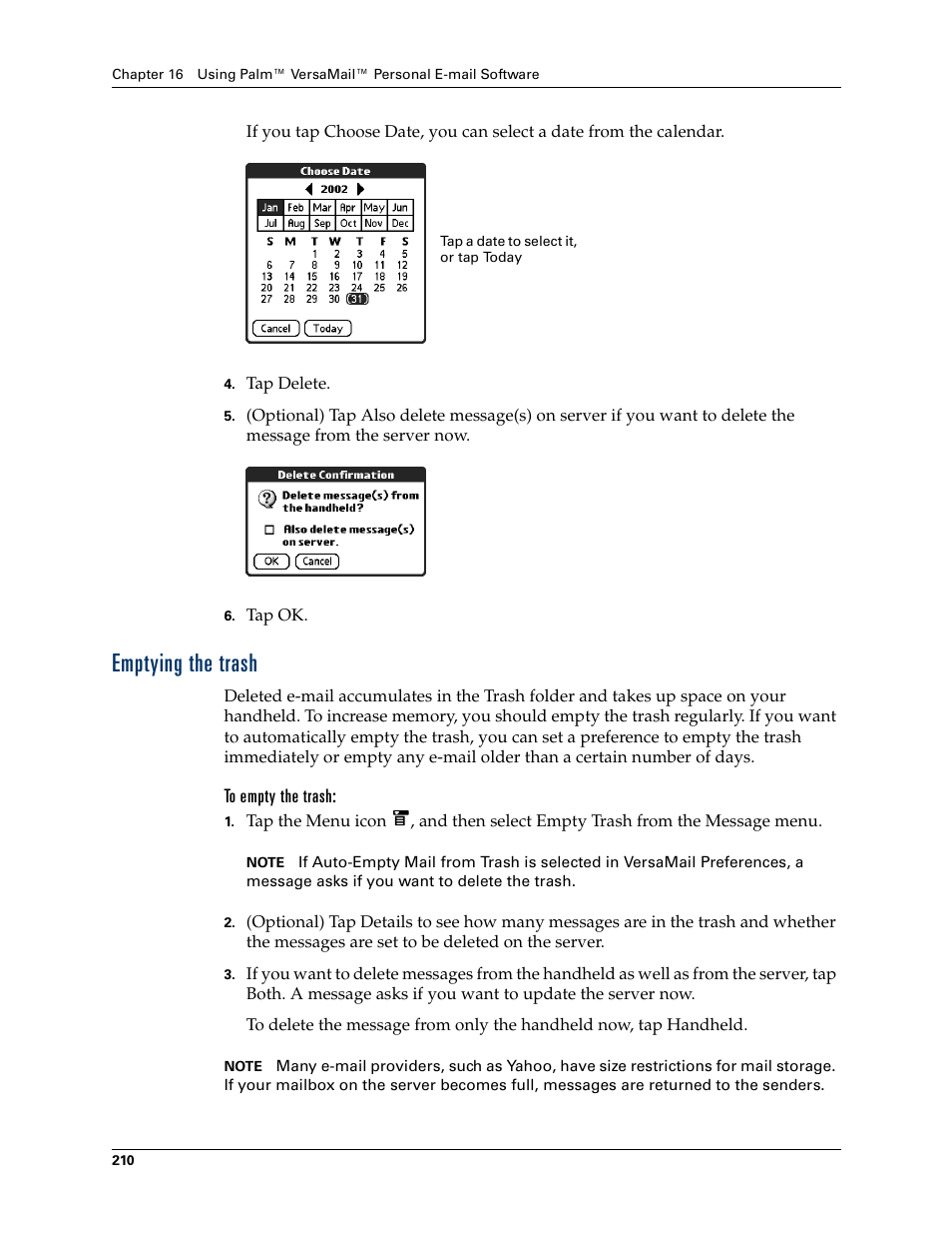 Emptying the trash, To empty the trash, Late | Palm T3 User Manual | Page 224 / 408